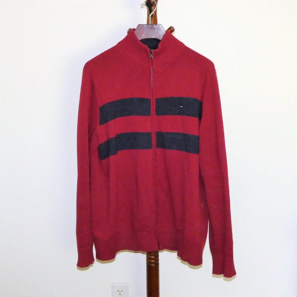 Tommy Hilfiger red & blue striped cardigan sweater